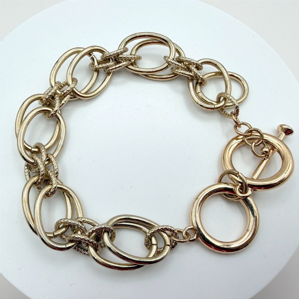 VTG 90s Gold Tone Textured Chunky Link Bracelet Women's Classic Fashion Jewelry